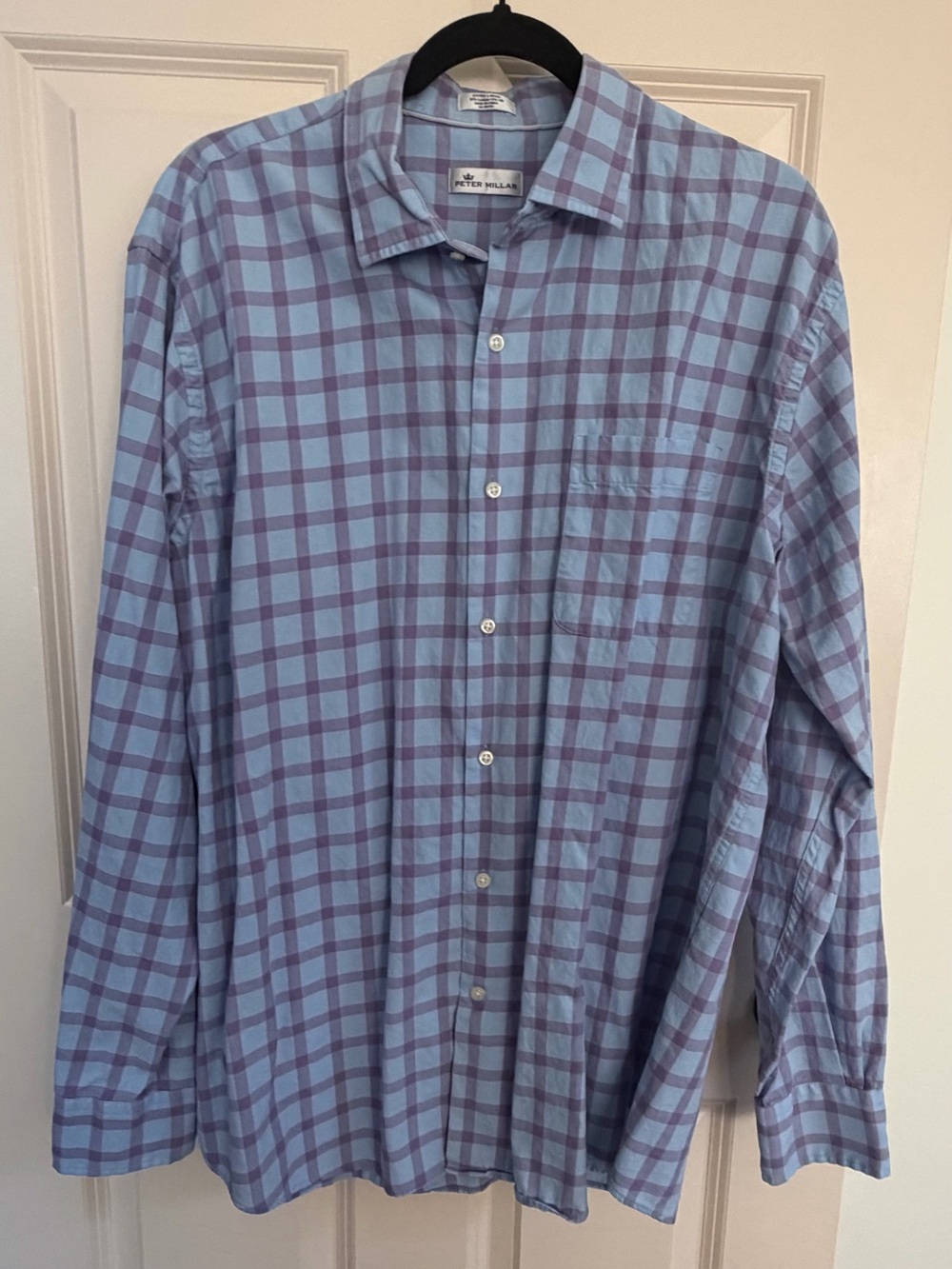 Peter Millar Light Blue and Purple Check Long-Sleeve Button-Down Shirt